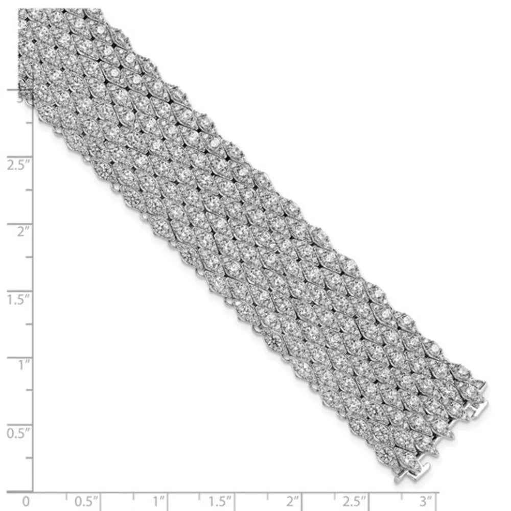 Sterling Shimmer Sterling Silver Rhodium-Plated CZ Mesh Bracelet – 6.75”